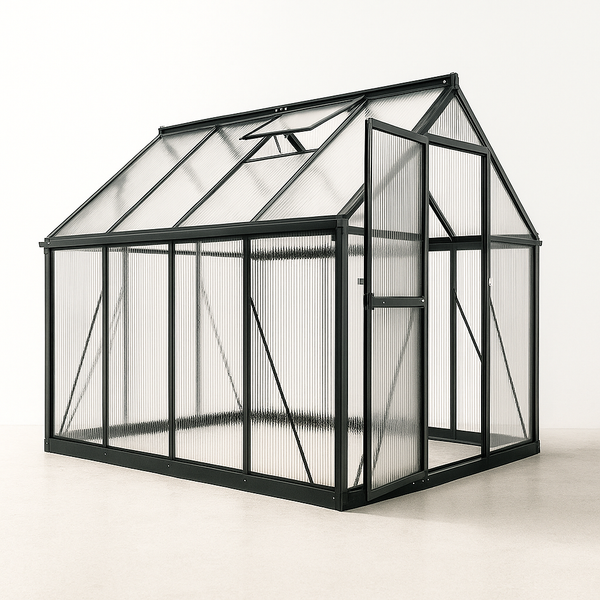 Premium Greenhouse Built for Year-Round Growing, 8×12 Twin-Wall Polycarbonate, Aluminum Frame, Auto Roof Vent