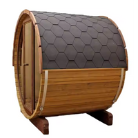 Outdoor Barrel Sauna Built for Wellness Retreats, Cedar Wood Construction, 6-Person Capacity, LED Lighting