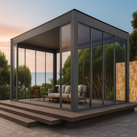 Glass Pavilion Pergola Built for Year-Round Living, Sliding Glass Walls, Insulated Roof, Integrated LED