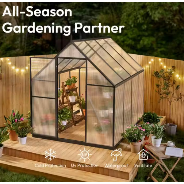Premium Greenhouse Built for Year-Round Growing, 8×12 Twin-Wall Polycarbonate, Aluminum Frame, Auto Roof Vent