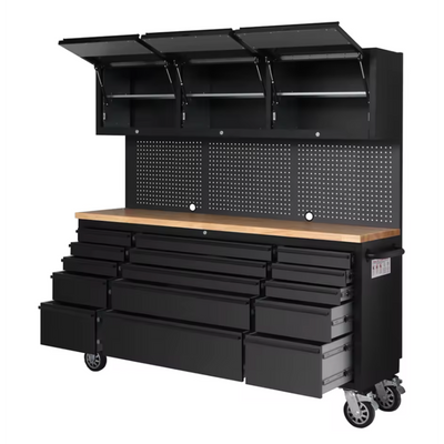 Tool Chest Workstation Built to Organize Garages, Soft-Close Drawers, Integrated Power, Solid Rubberwood Top