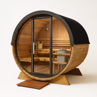 Outdoor Barrel Sauna Built for Wellness Retreats, Cedar Wood Construction, 6-Person Capacity, LED Lighting