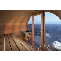 Outdoor Barrel Sauna Built for Wellness Retreats, Cedar Wood Construction, 6-Person Capacity, LED Lighting