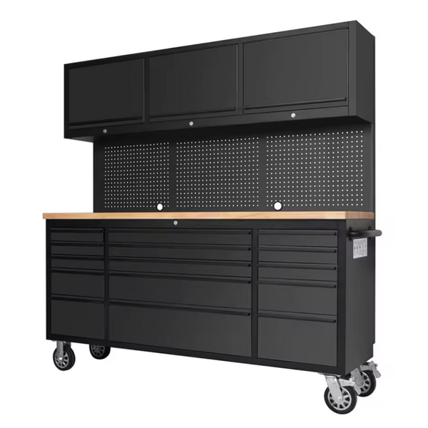 Tool Chest Workstation Built to Organize Garages, Soft-Close Drawers, Integrated Power, Solid Rubberwood Top
